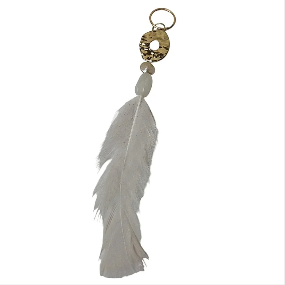 14k Gold Plated White Feather Freshwater Pearl Gold Plated Keychain Split Ring